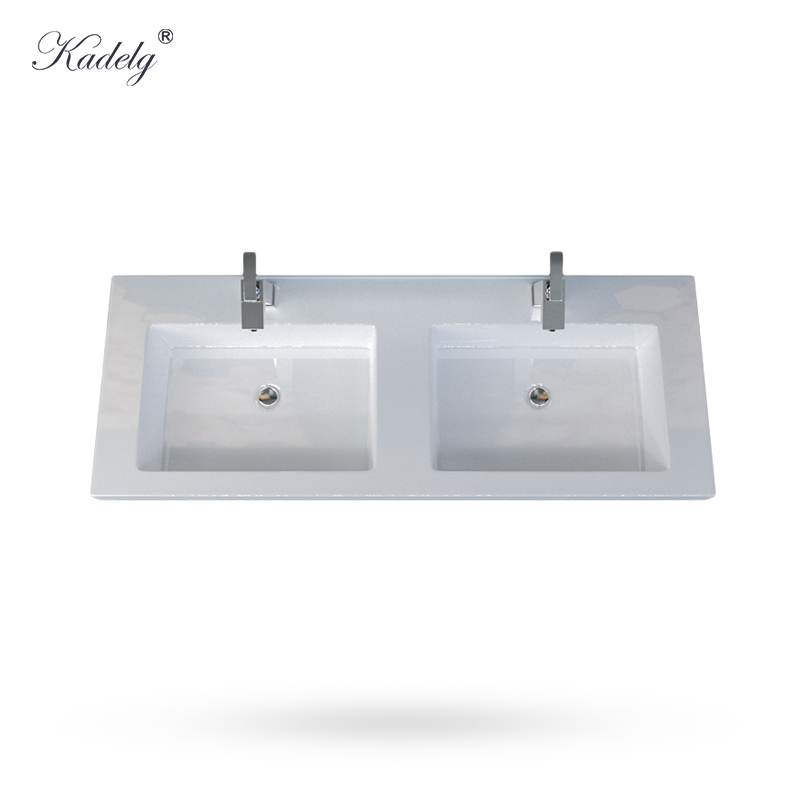 Quartz Double Bowl Vanity Top in Sparkling with White Sink
